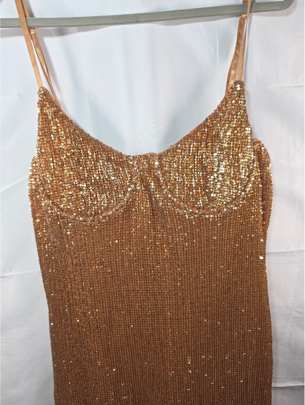 Fashion Nova Copper Gold Sequin Mini Dress XL – Sparkle Party Club Dress - Picture 12 of 14
